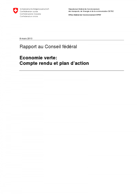 Rapport au Conseil Fédéral: Économie verte: Compte rendu et plan d’action