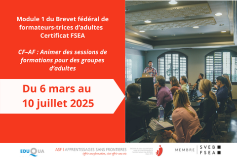 [FORMATION]Module 1 du Brevet fédéral de formateurs-trices d’adultes – Certificat FSEA CF–AF : Animer des sessions de formations pour des groupes d’adultes