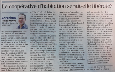 "La coopérative d'habitation serait-elle (aussi) libérale ?" - Article de Rolin Wavre
