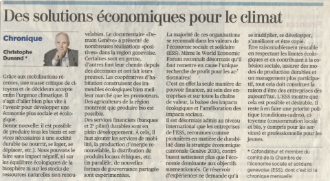 "L’ESS : des solutions pour le climat et du sens pour les jeunes" - Article de Christophe Dunand